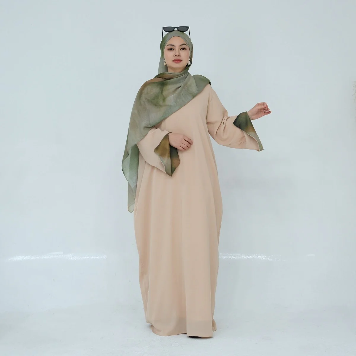 Printed Cuff Nida Abaya & Hijab Set | Relaxed Pocket Maxi Dress Abaya (MA360) - Image 18