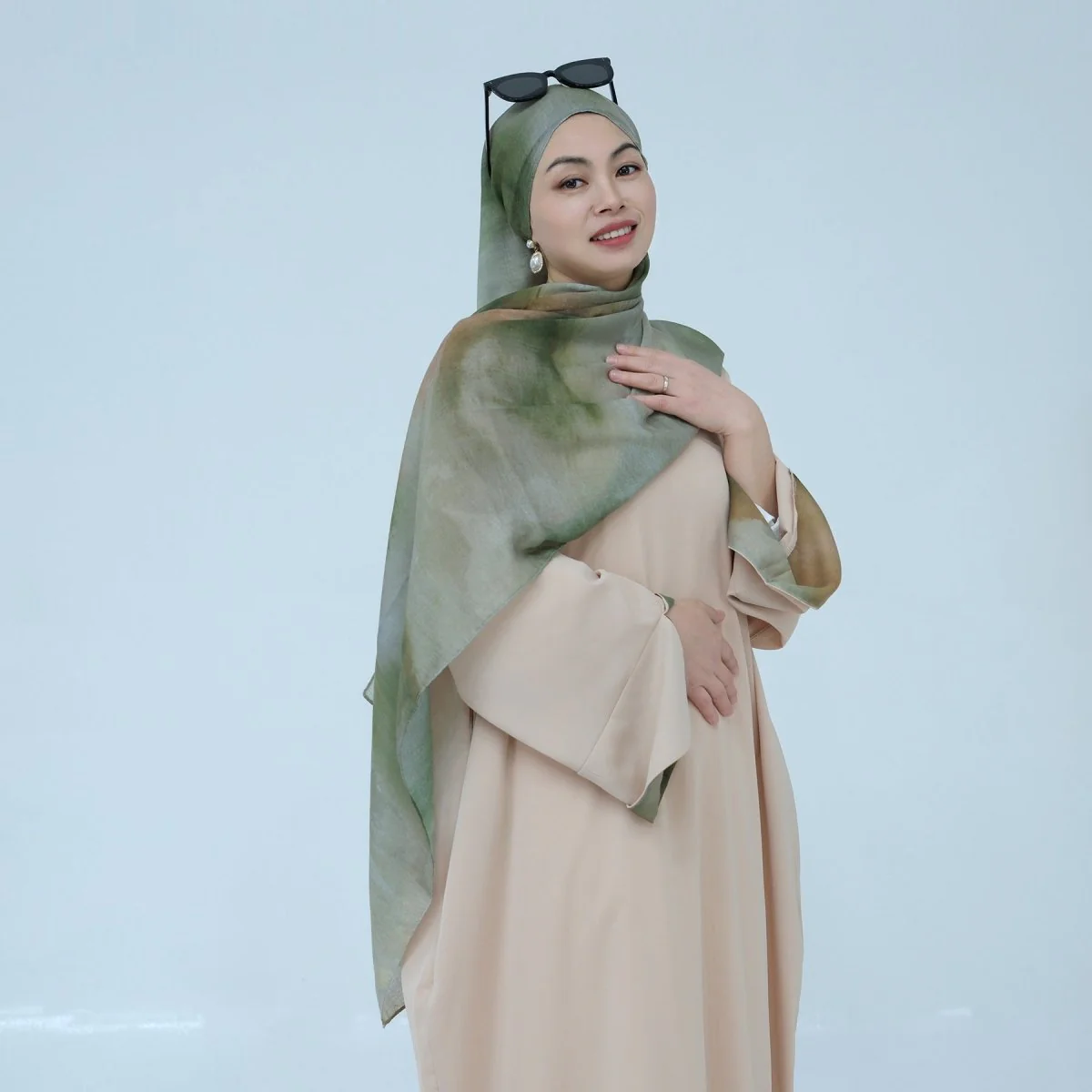Printed Cuff Nida Abaya & Hijab Set | Relaxed Pocket Maxi Dress Abaya (MA360) - Image 19