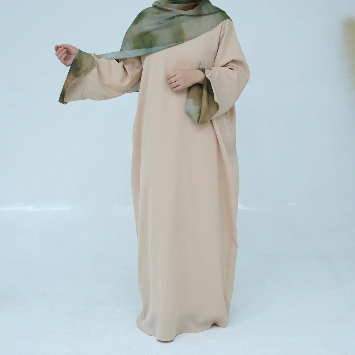 Printed Cuff Nida Abaya & Hijab Set | Relaxed Pocket Maxi Dress Abaya (MA360) - Image 2