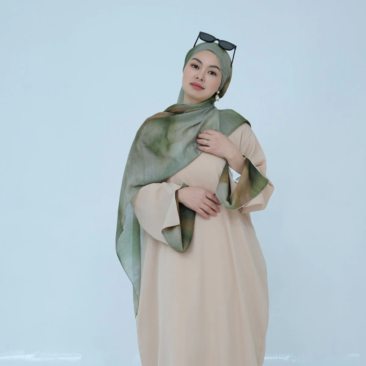 Printed Cuff Nida Abaya & Hijab Set | Relaxed Pocket Maxi Dress Abaya (MA360) - Image 21
