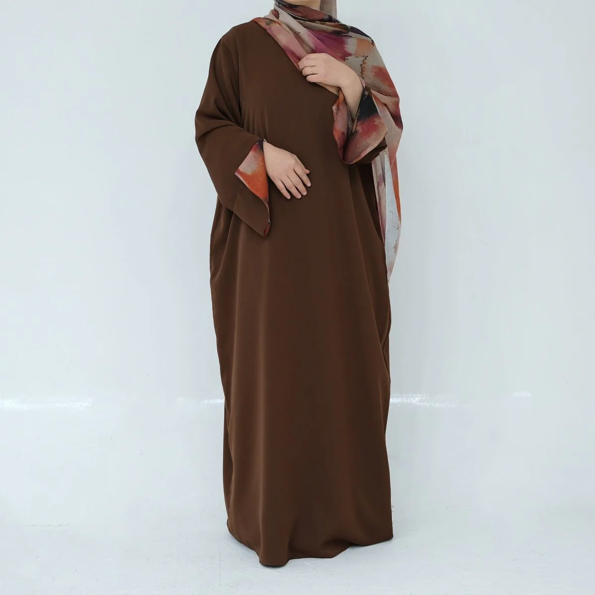 Printed Cuff Nida Abaya & Hijab Set | Relaxed Pocket Maxi Dress Abaya (MA360) - Image 3