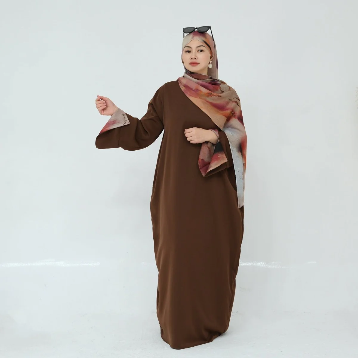 Printed Cuff Nida Abaya & Hijab Set | Relaxed Pocket Maxi Dress Abaya (MA360) - Image 4