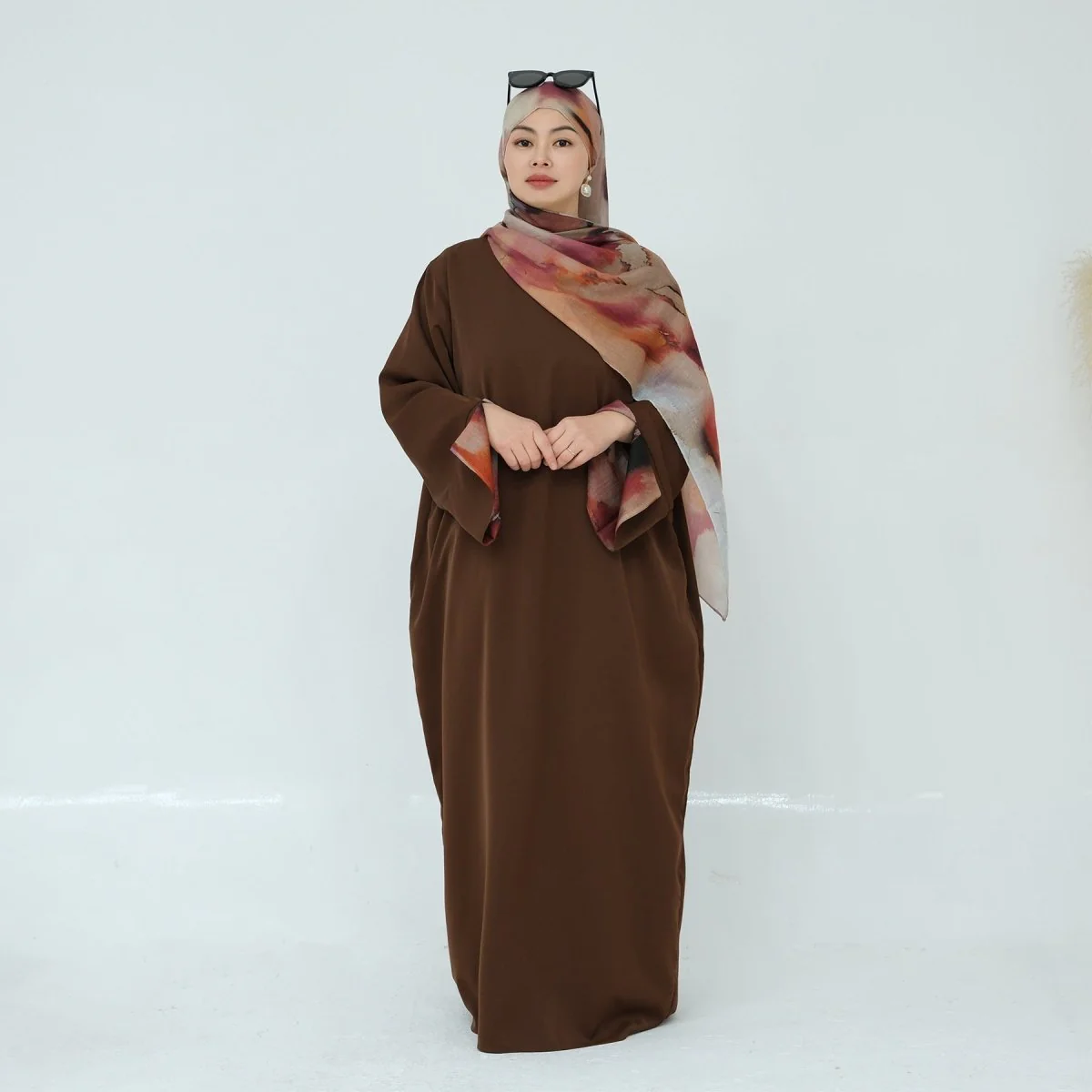 Printed Cuff Nida Abaya & Hijab Set | Relaxed Pocket Maxi Dress Abaya (MA360) - Image 5
