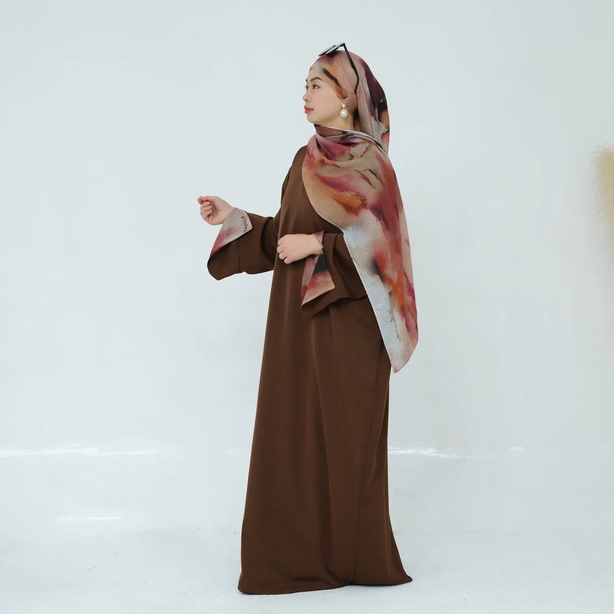 Printed Cuff Nida Abaya & Hijab Set | Relaxed Pocket Maxi Dress Abaya (MA360) - Image 6