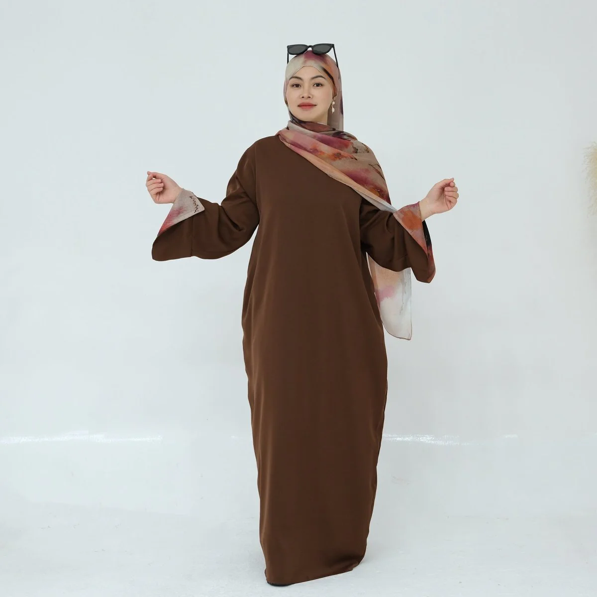 Printed Cuff Nida Abaya & Hijab Set | Relaxed Pocket Maxi Dress Abaya (MA360) - Image 7