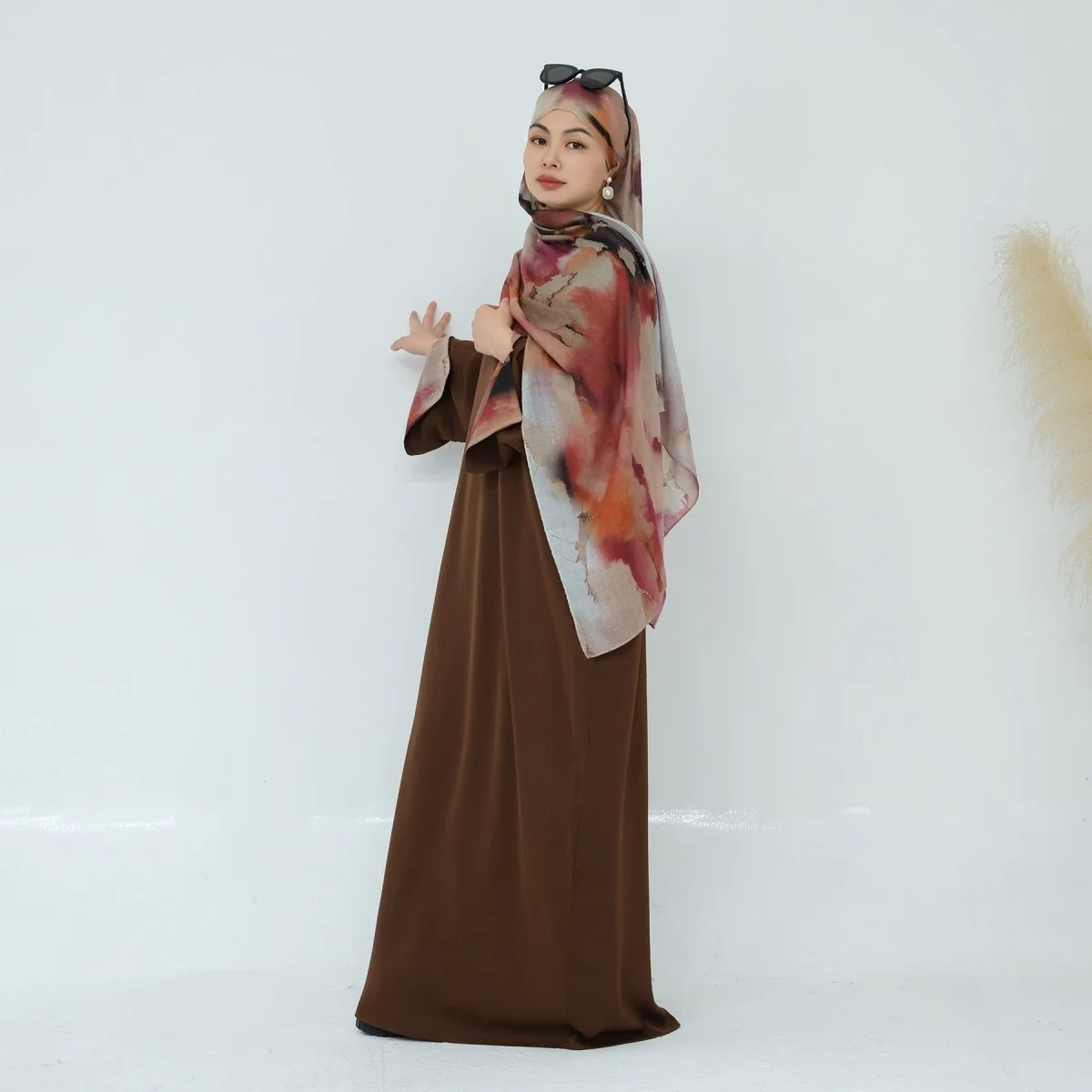 Printed Cuff Nida Abaya & Hijab Set | Relaxed Pocket Maxi Dress Abaya (MA360) - Image 8