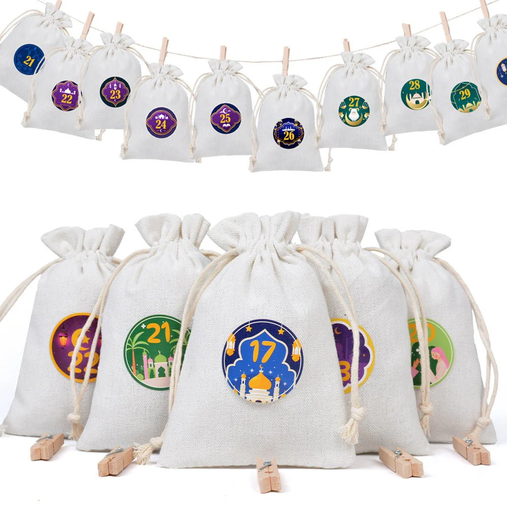 Ramadan 1–30 Countdown Calendar Gift Bag Set Drawstring Hanging Pouches (MAC385) - Image 2