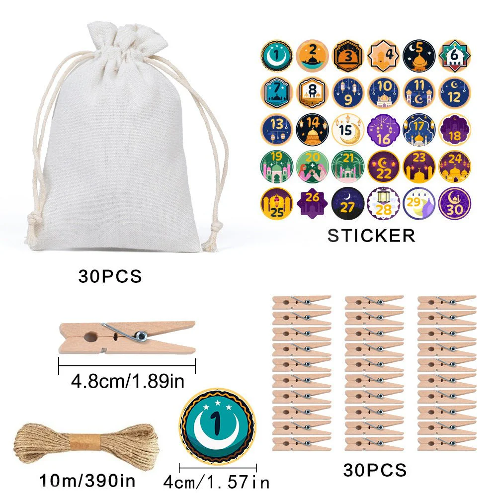 Ramadan 1–30 Countdown Calendar Gift Bag Set Drawstring Hanging Pouches (MAC385) - Image 5