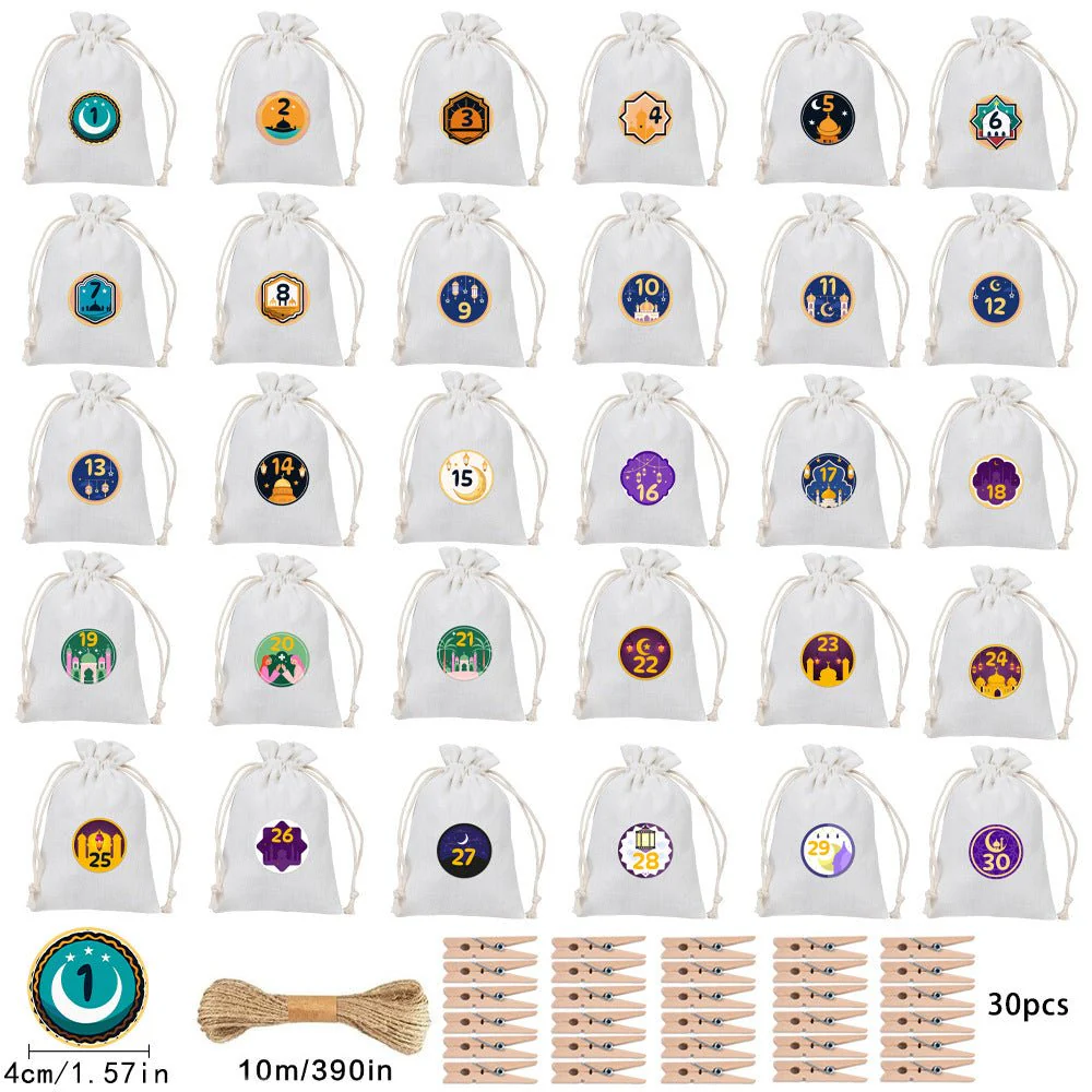 Ramadan 1–30 Countdown Calendar Gift Bag Set Drawstring Hanging Pouches (MAC385) - Image 6