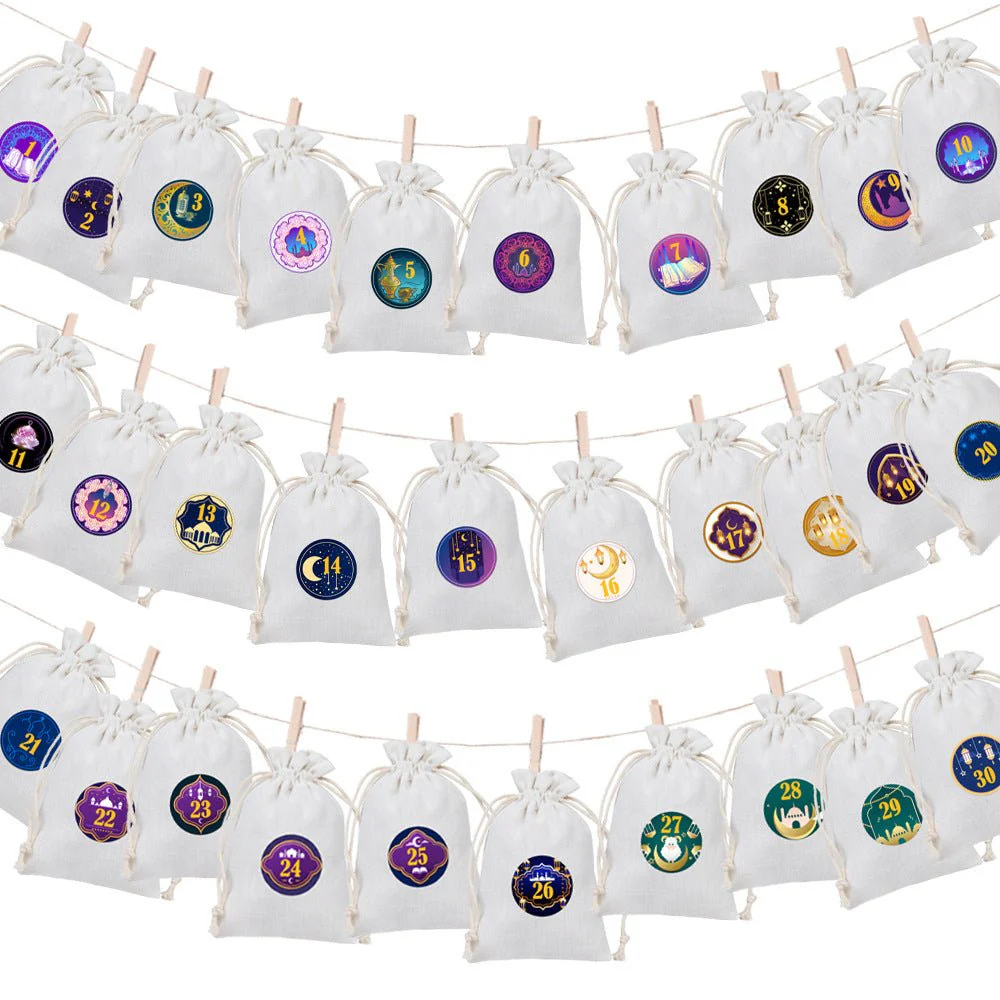 Ramadan 1–30 Countdown Calendar Gift Bag Set Drawstring Hanging Pouches (MAC385) - Image 8