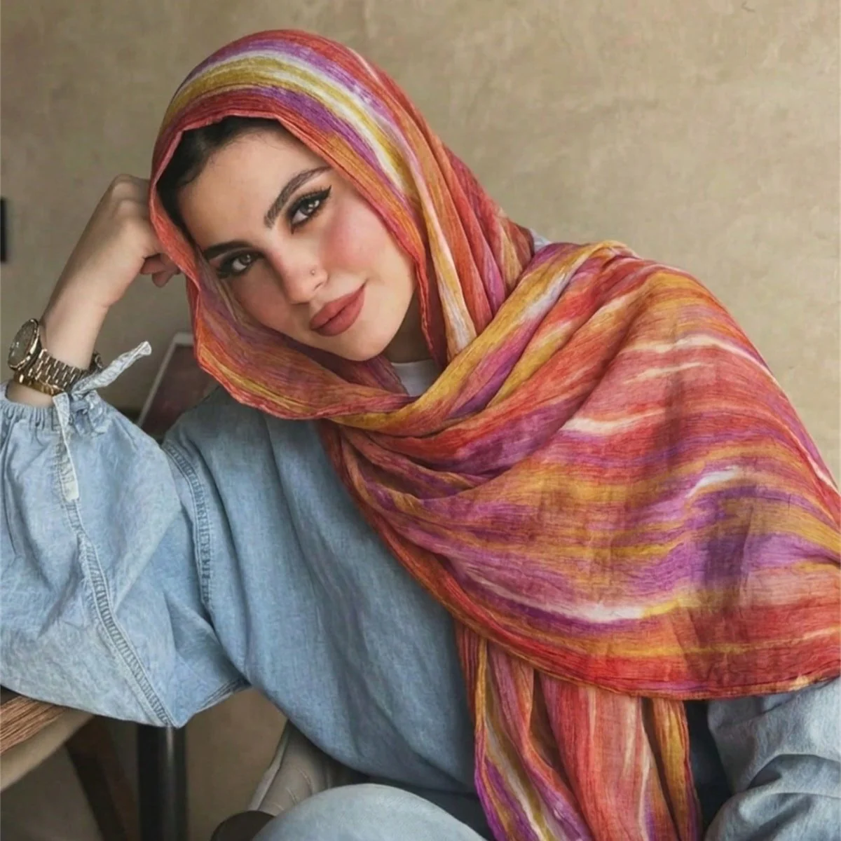 Rayon Gradient Tie-Dye Scarf  | Rayon Gradient Hijab (MH216) - Image 25
