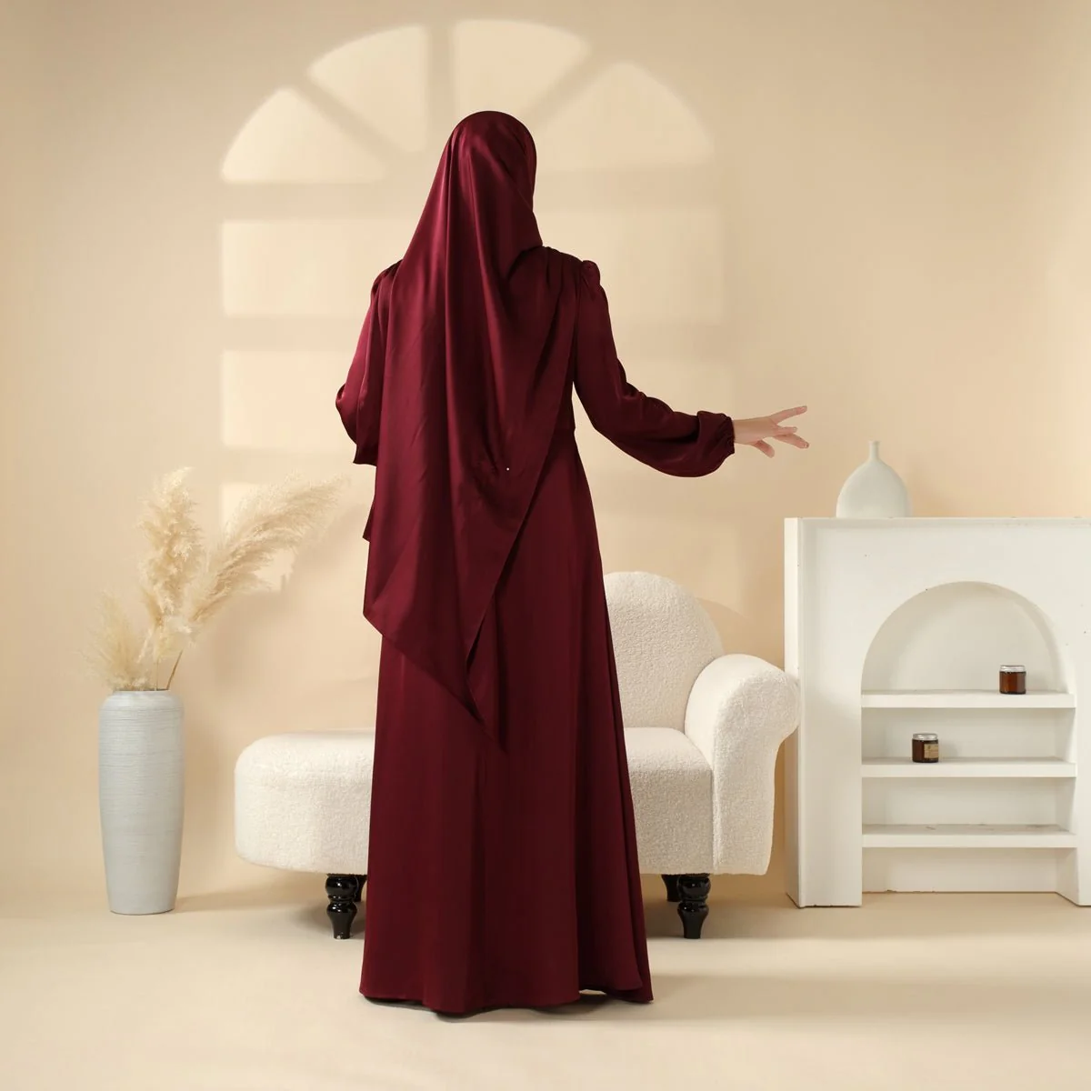 Removable Cross-Front Straps Design Premium Satin Dress Abaya (MA133) - Image 10