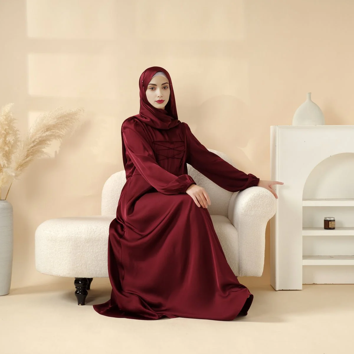 Removable Cross-Front Straps Design Premium Satin Dress Abaya (MA133) - Image 11