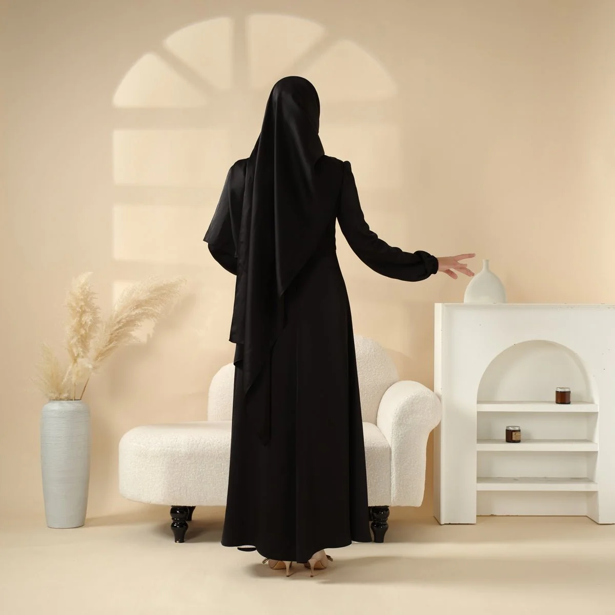 Removable Cross-Front Straps Design Premium Satin Dress Abaya (MA133) - Image 4