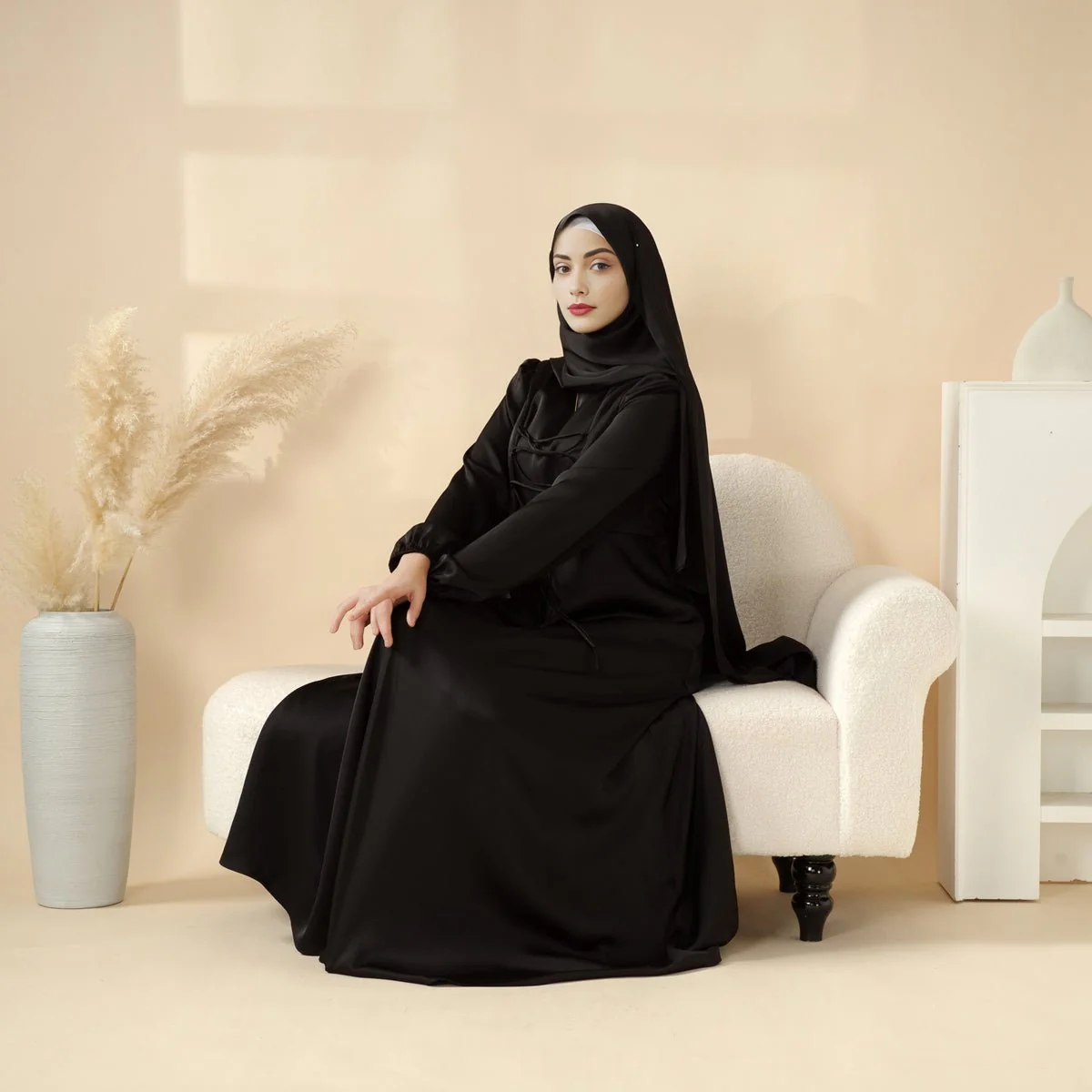 Removable Cross-Front Straps Design Premium Satin Dress Abaya (MA133) - Image 6