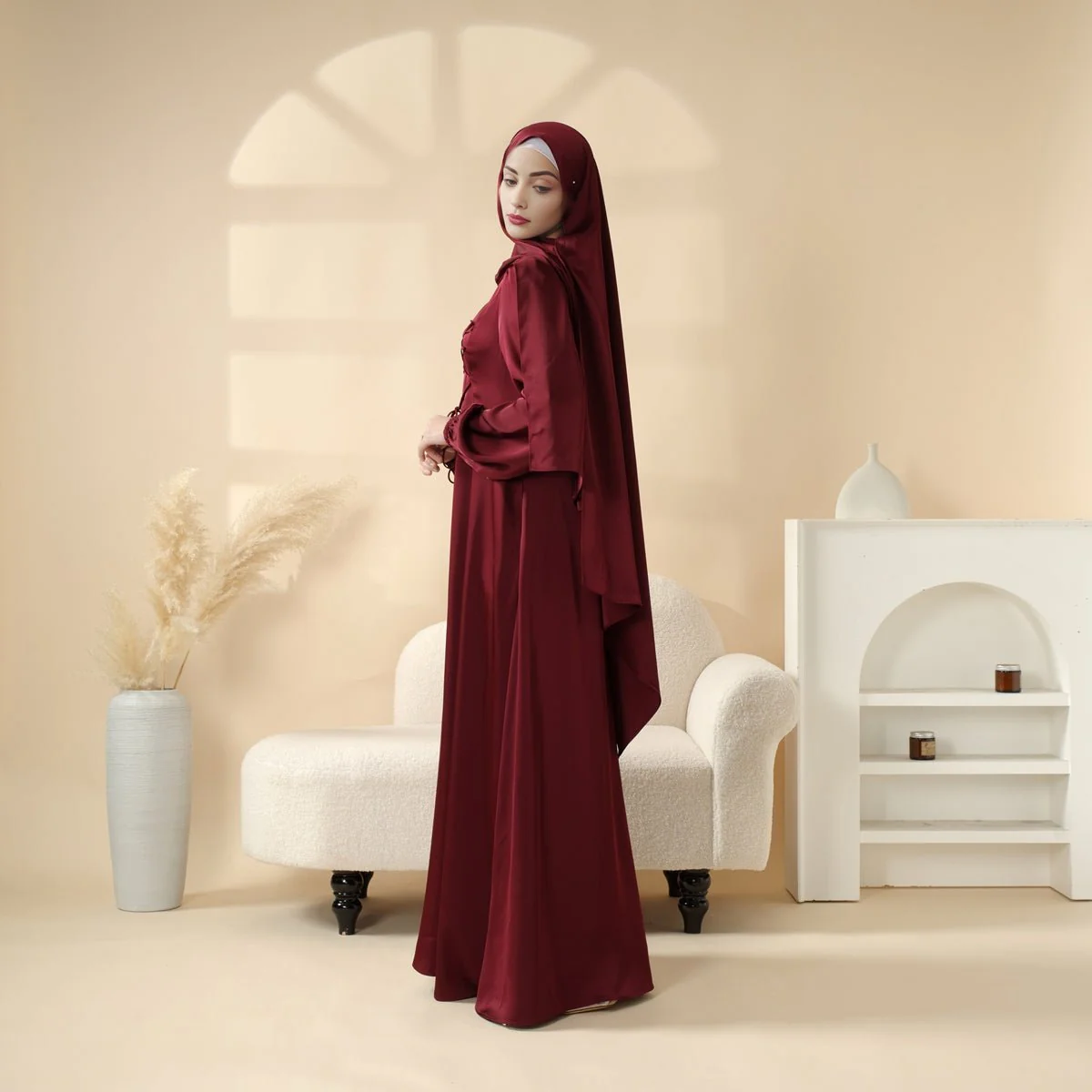 Removable Cross-Front Straps Design Premium Satin Dress Abaya (MA133) - Image 7