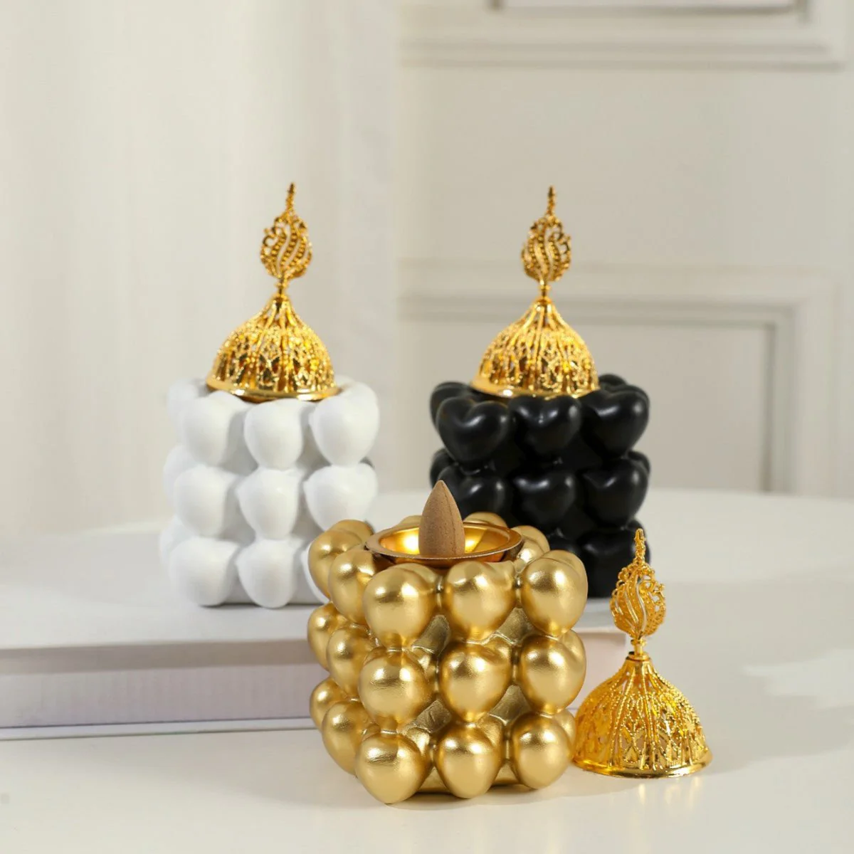 Resin Decorative Heart-Shaped Cube Incense Burner (MAC401) - Image 2