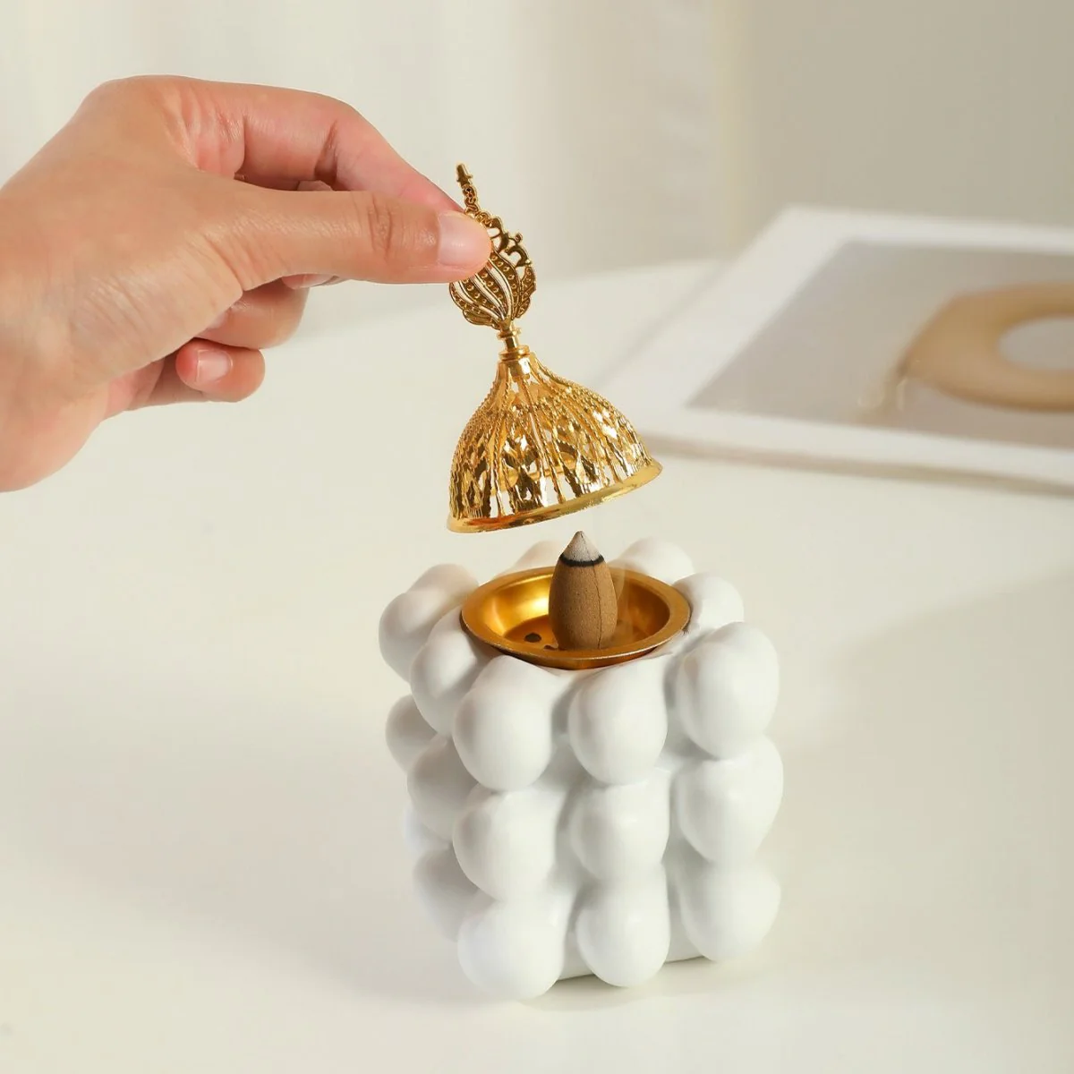 Resin Decorative Heart-Shaped Cube Incense Burner (MAC401) - Image 9