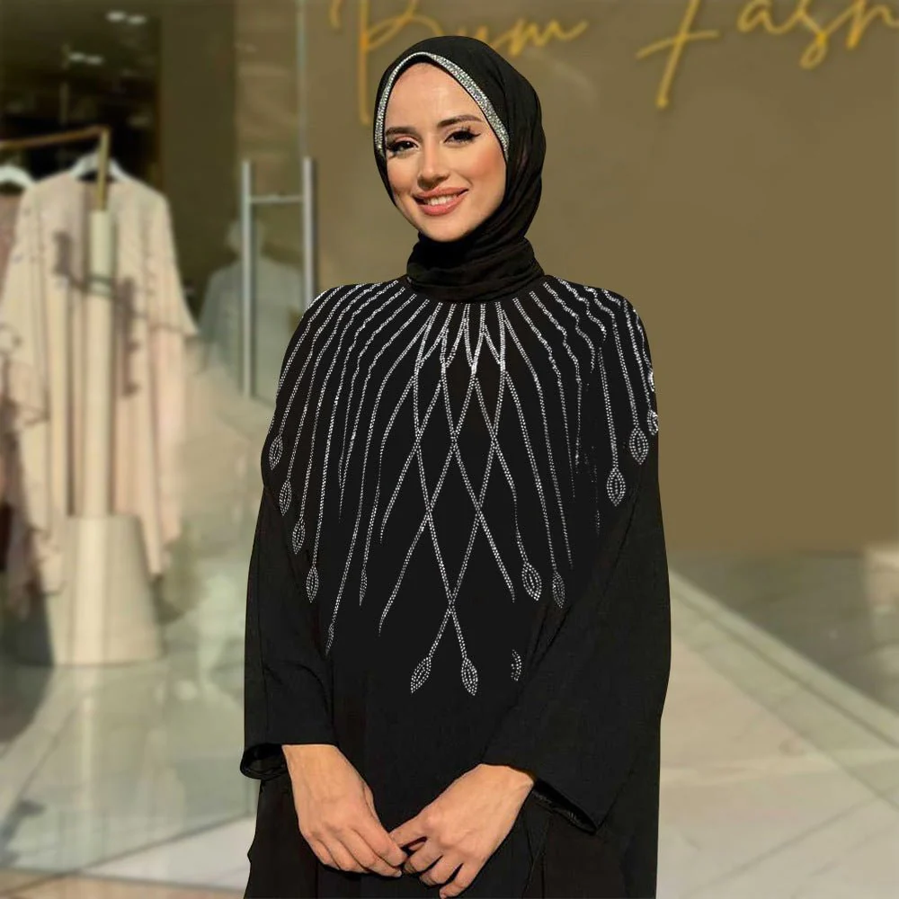 Rhinestone Embellished Butterfly Sleeve Abaya | Art Deco Kaftan Gown (MA374) - Image 2