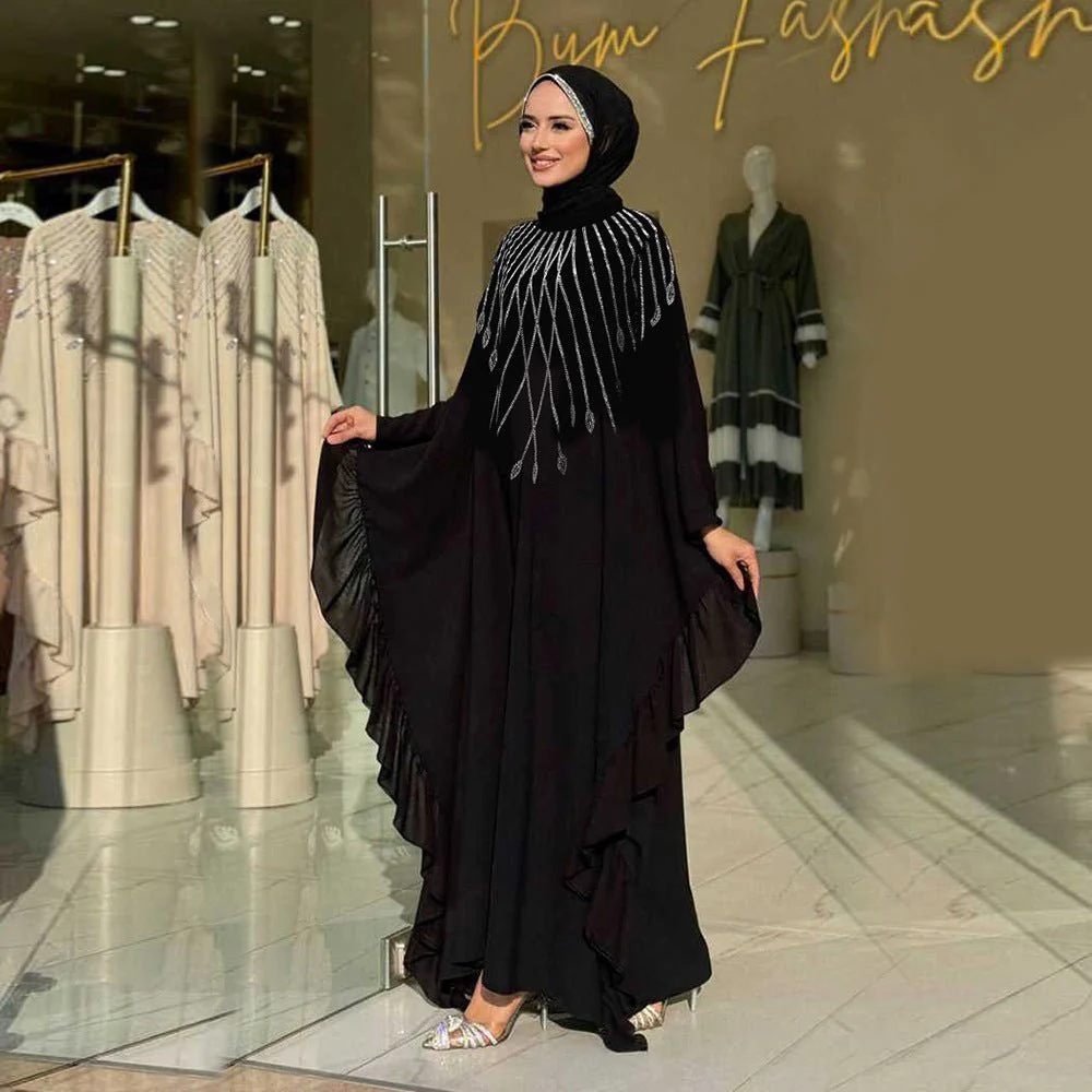 Rhinestone Embellished Butterfly Sleeve Abaya | Art Deco Kaftan Gown (MA374) - Image 4