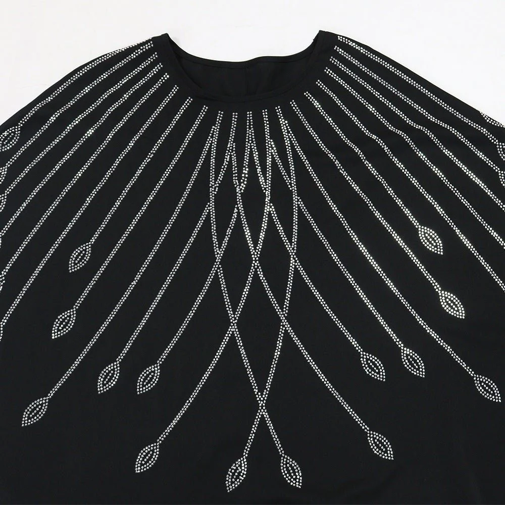 Rhinestone Embellished Butterfly Sleeve Abaya | Art Deco Kaftan Gown (MA374) - Image 8