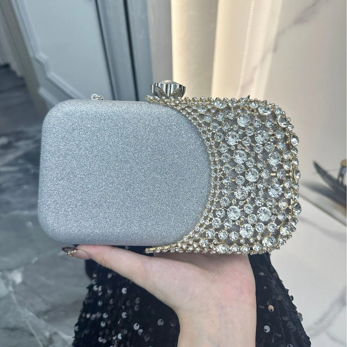 Rhinestone Evening Clutch | Crystal Party Bag with Chain Strap(MAC353) - Image 2
