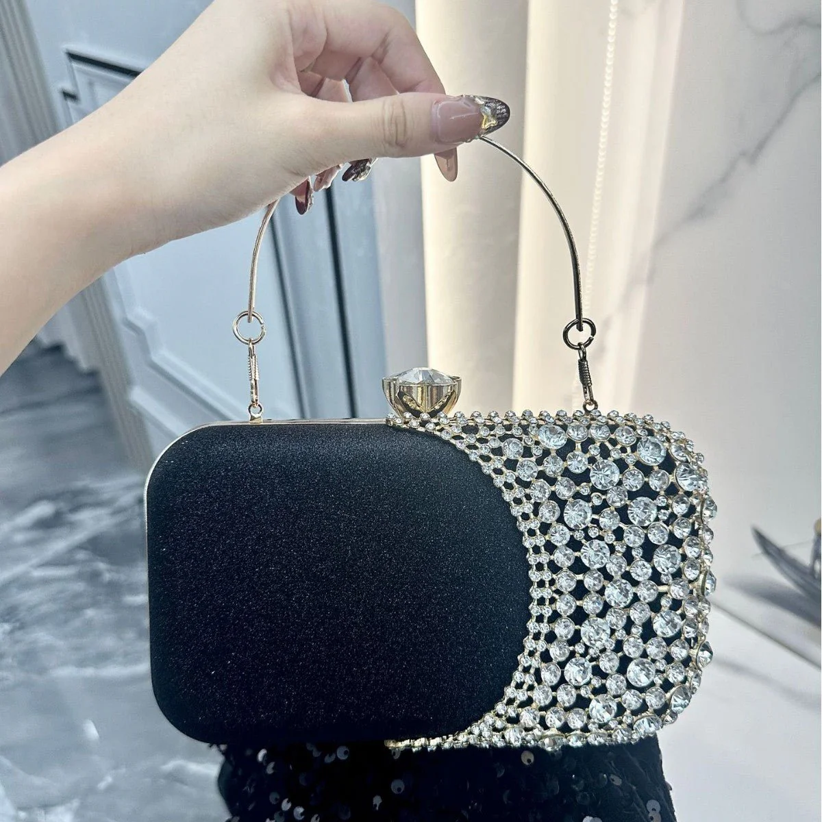 Rhinestone Evening Clutch | Crystal Party Bag with Chain Strap(MAC353) - Image 3