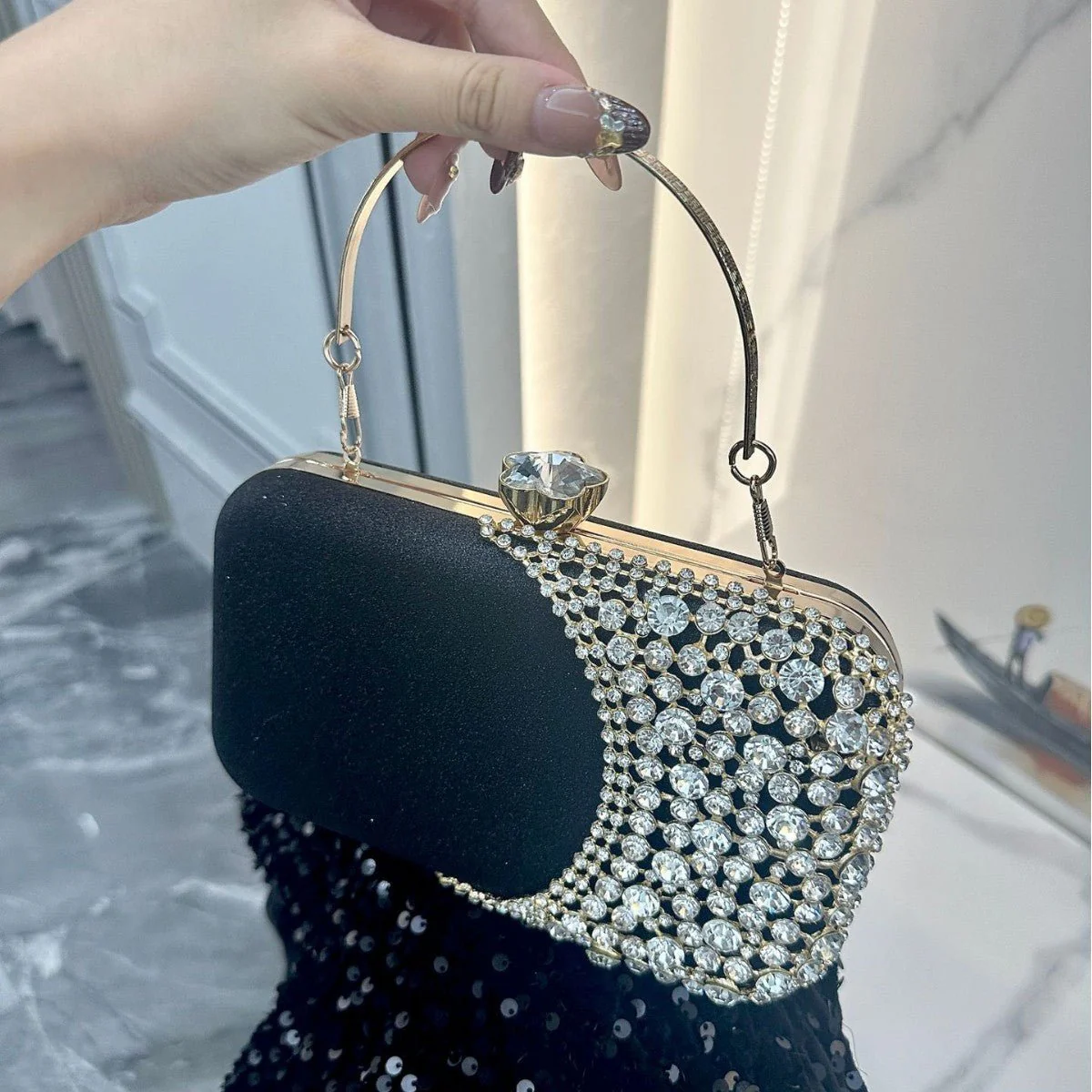 Rhinestone Evening Clutch | Crystal Party Bag with Chain Strap(MAC353) - Image 4
