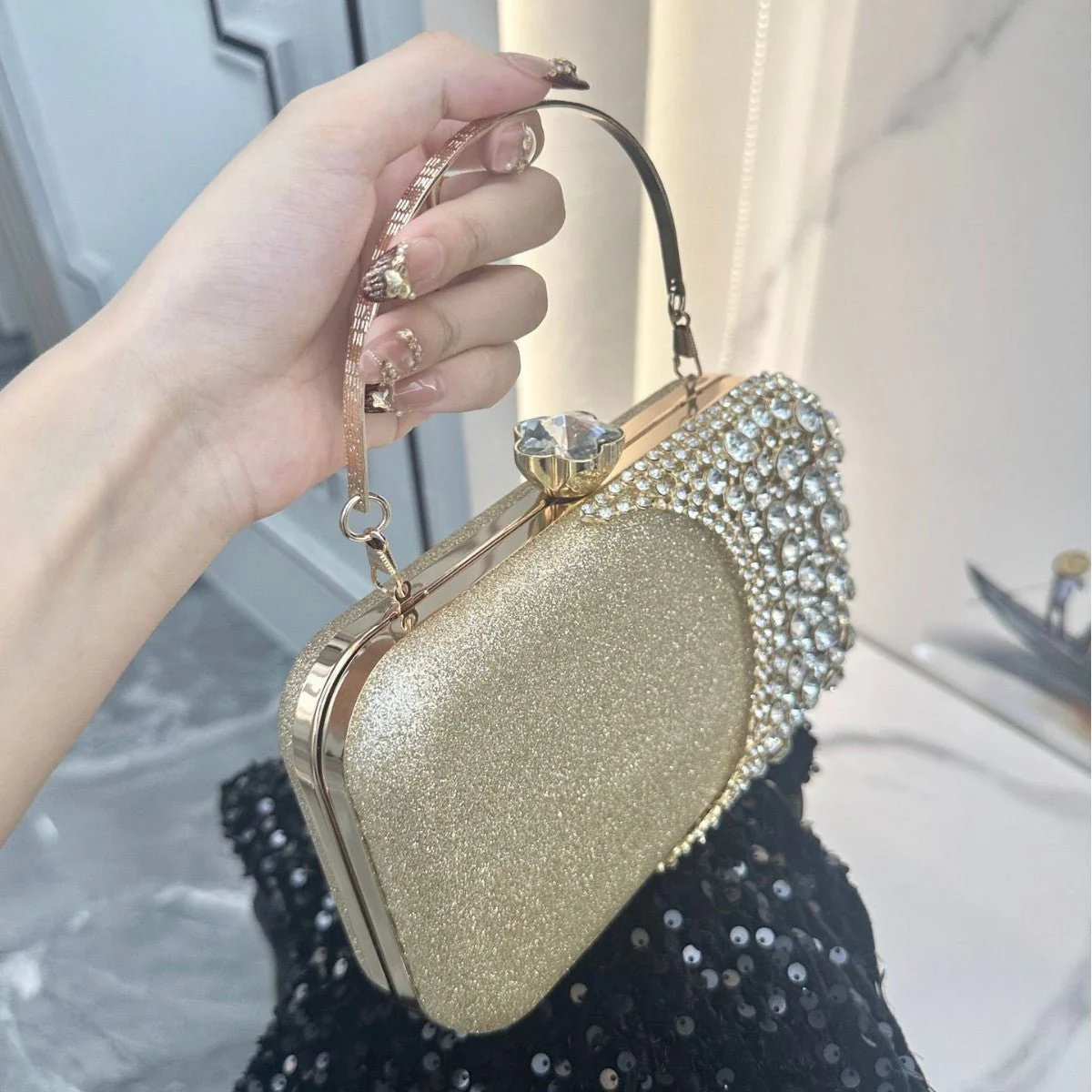 Rhinestone Evening Clutch | Crystal Party Bag with Chain Strap(MAC353) - Image 6