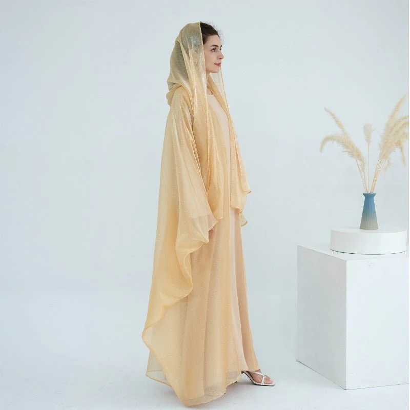 Rhinestone Ice Crinkle Batwing Sleeve Abaya Set(MOA237) - Image 10