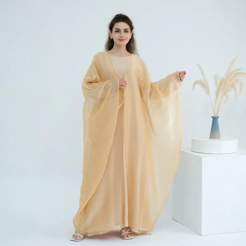 Rhinestone Ice Crinkle Batwing Sleeve Abaya Set(MOA237) - Image 11