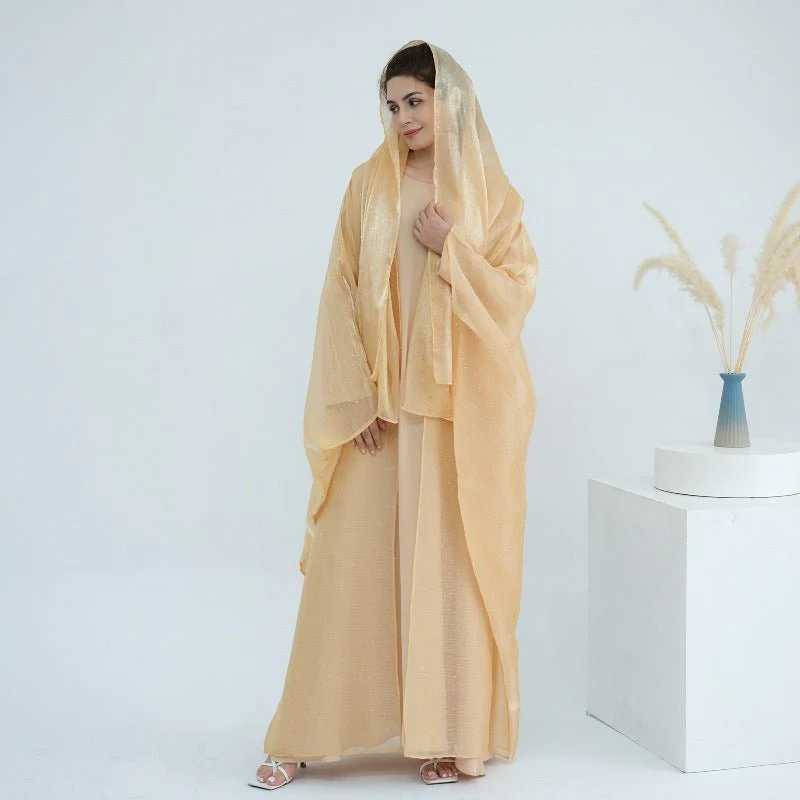 Rhinestone Ice Crinkle Batwing Sleeve Abaya Set(MOA237) - Image 12