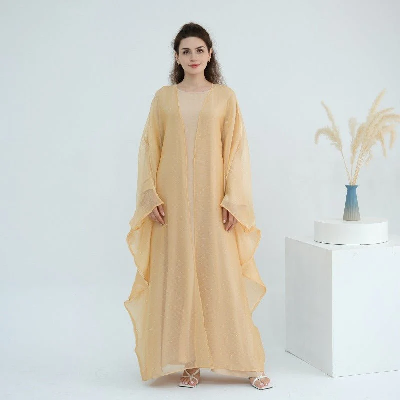 Rhinestone Ice Crinkle Batwing Sleeve Abaya Set(MOA237) - Image 13
