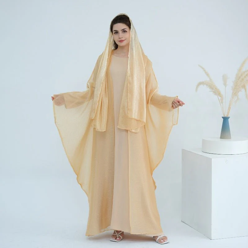 Rhinestone Ice Crinkle Batwing Sleeve Abaya Set(MOA237) - Image 14