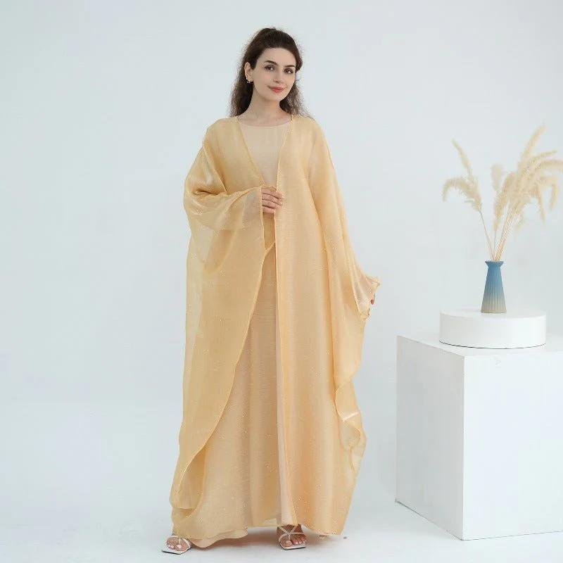Rhinestone Ice Crinkle Batwing Sleeve Abaya Set(MOA237) - Image 15