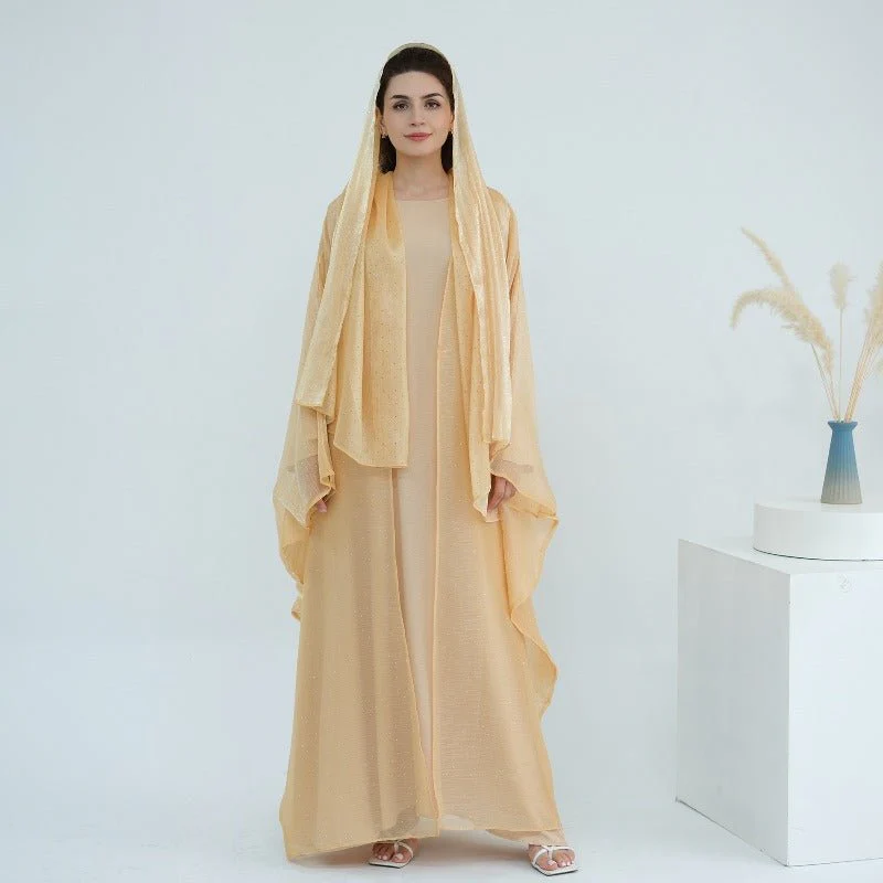 Rhinestone Ice Crinkle Batwing Sleeve Abaya Set(MOA237) - Image 16