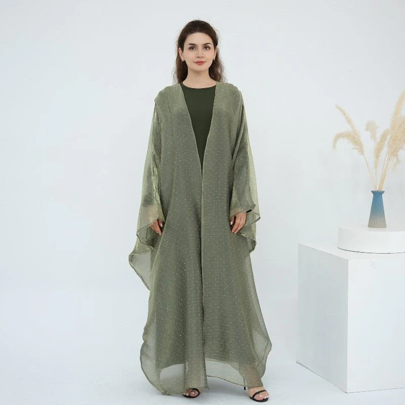 Rhinestone Ice Crinkle Batwing Sleeve Abaya Set(MOA237) - Image 17