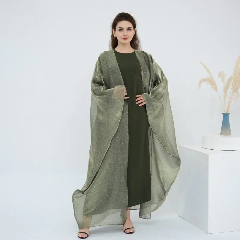 Rhinestone Ice Crinkle Batwing Sleeve Abaya Set(MOA237) - Image 18