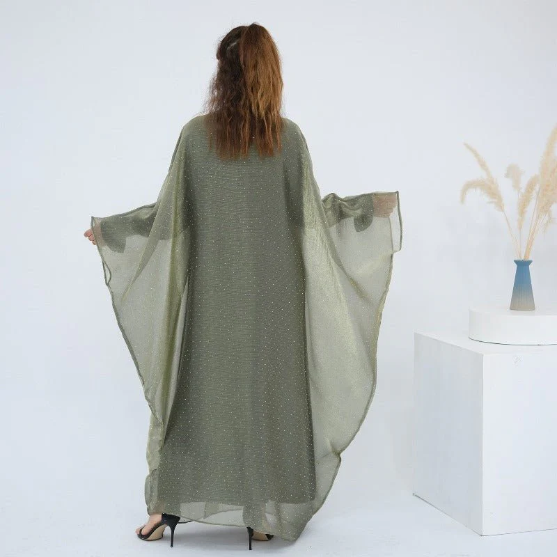Rhinestone Ice Crinkle Batwing Sleeve Abaya Set(MOA237) - Image 19