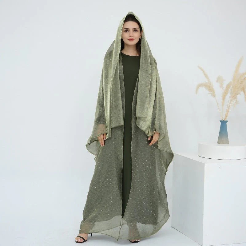 Rhinestone Ice Crinkle Batwing Sleeve Abaya Set(MOA237) - Image 20