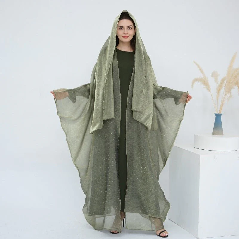 Rhinestone Ice Crinkle Batwing Sleeve Abaya Set(MOA237) - Image 21