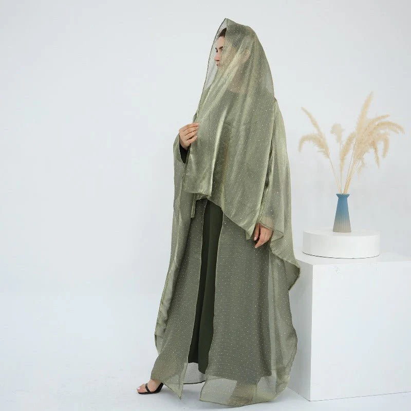 Rhinestone Ice Crinkle Batwing Sleeve Abaya Set(MOA237) - Image 22