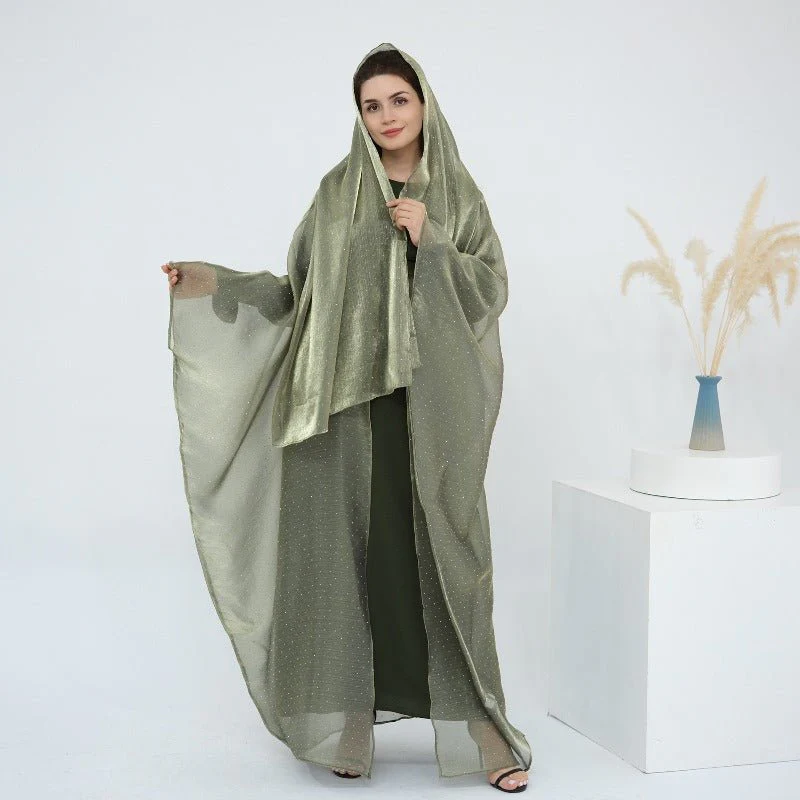 Rhinestone Ice Crinkle Batwing Sleeve Abaya Set(MOA237) - Image 23