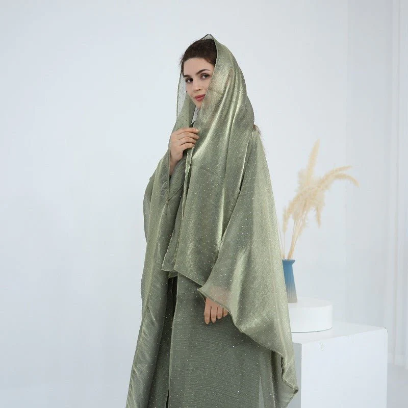 Rhinestone Ice Crinkle Batwing Sleeve Abaya Set(MOA237) - Image 24