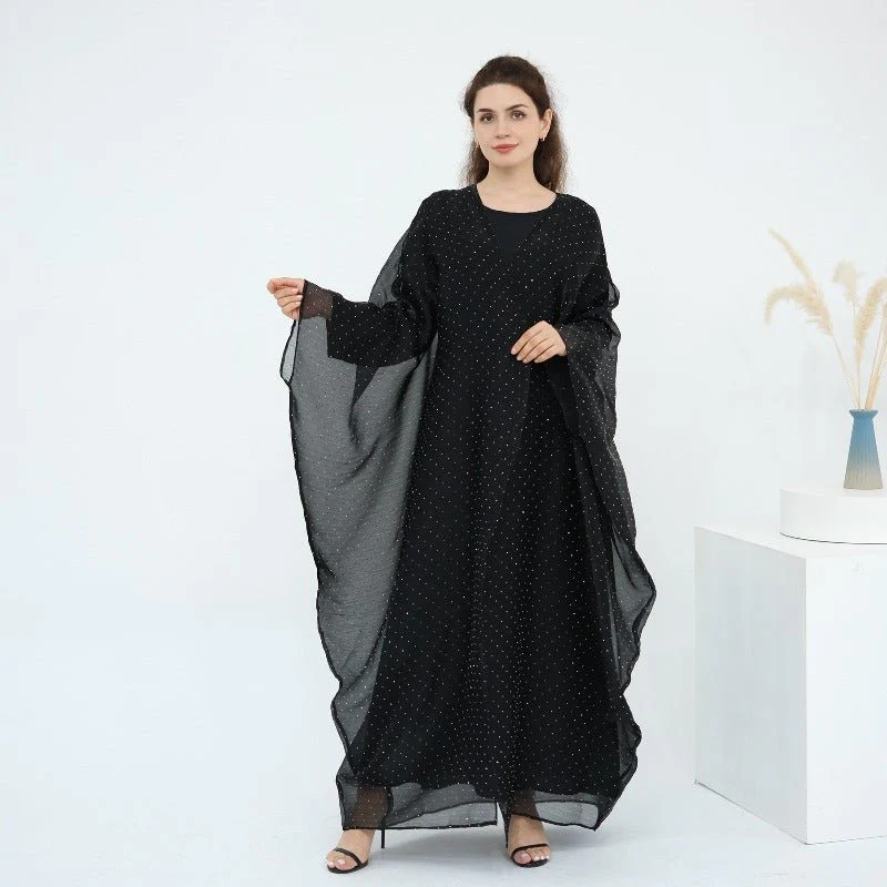 Rhinestone Ice Crinkle Batwing Sleeve Abaya Set(MOA237) - Image 25