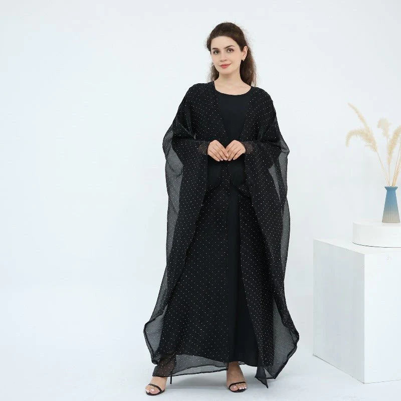 Rhinestone Ice Crinkle Batwing Sleeve Abaya Set(MOA237) - Image 26