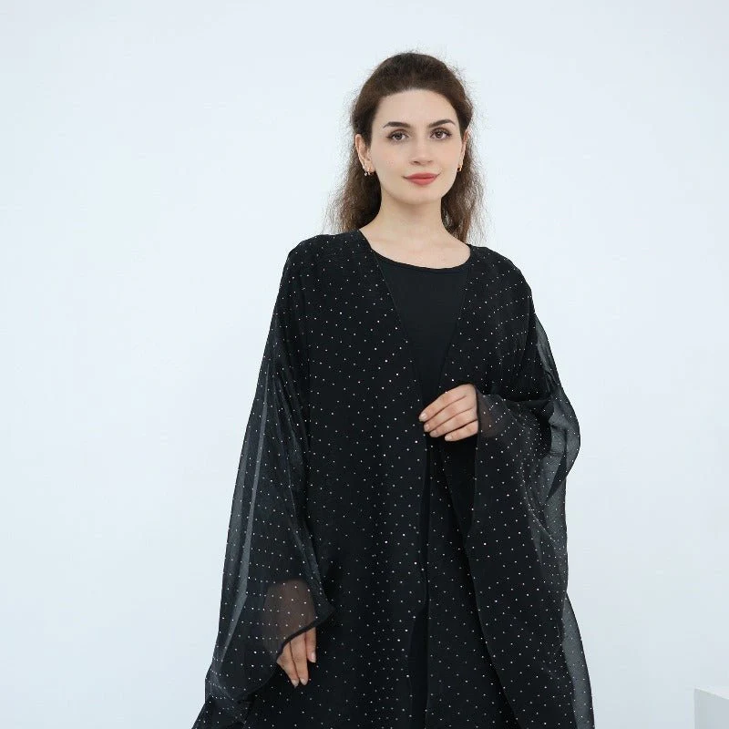 Rhinestone Ice Crinkle Batwing Sleeve Abaya Set(MOA237) - Image 27
