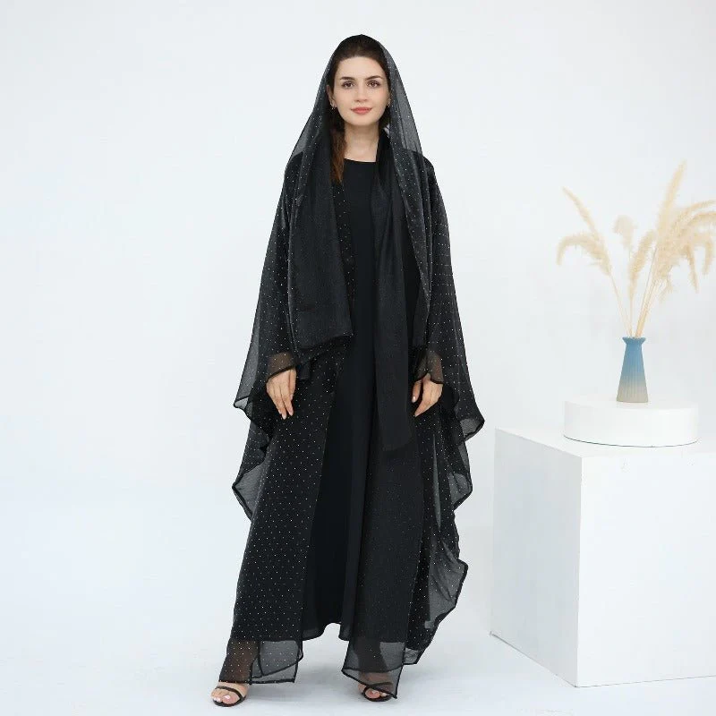 Rhinestone Ice Crinkle Batwing Sleeve Abaya Set(MOA237) - Image 28