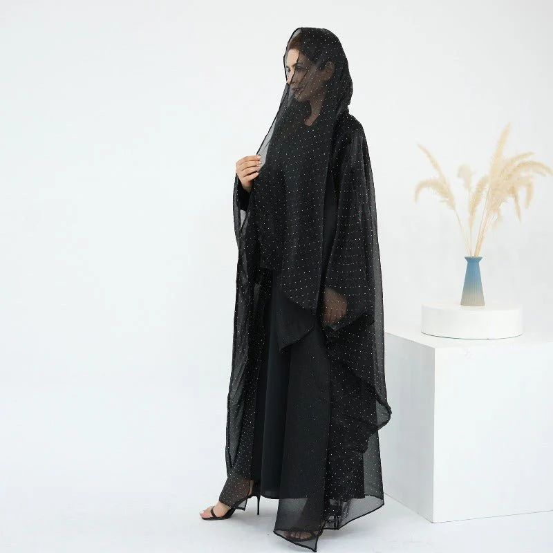 Rhinestone Ice Crinkle Batwing Sleeve Abaya Set(MOA237) - Image 29