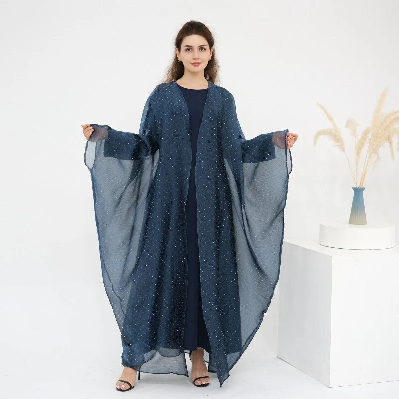 Rhinestone Ice Crinkle Batwing Sleeve Abaya Set(MOA237) - Image 3
